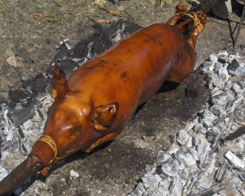 Asando lechón en El Saltón