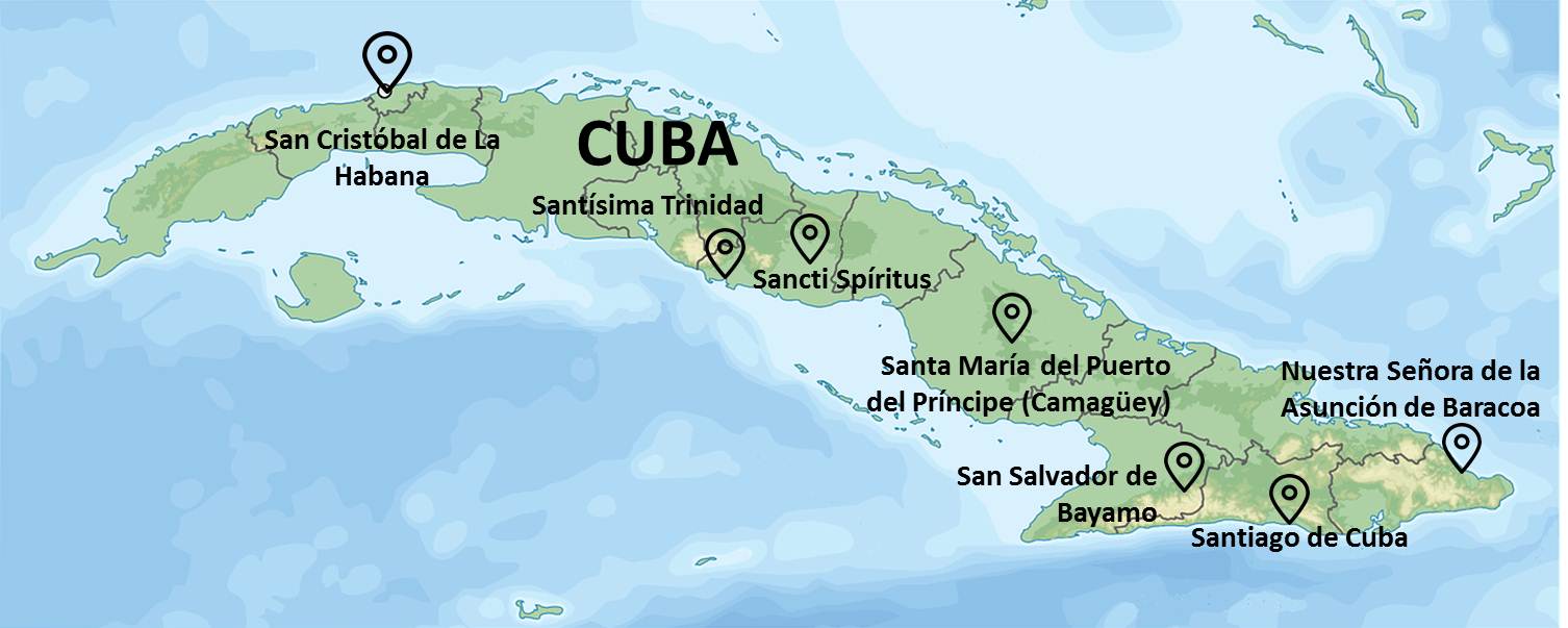Ubicación de las 7 primeras Villas de Cuba