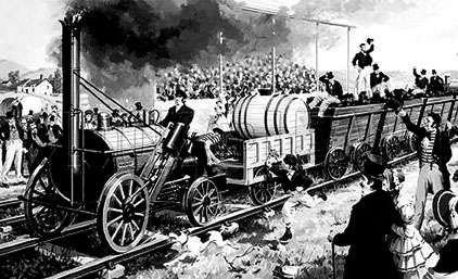 Júbilo popular por el arribo de la locomotora “Rocket” a la ciudad (Según el dibujo de una revista ilustrada)